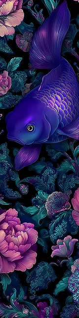 Free printable fish bookmark featuring darker purple fish on black